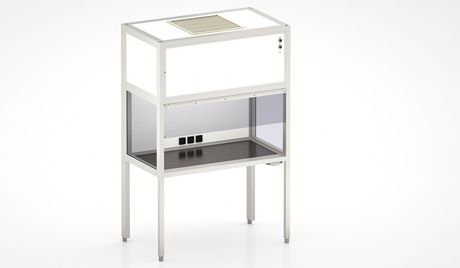 Laminar flow box with integral base frame